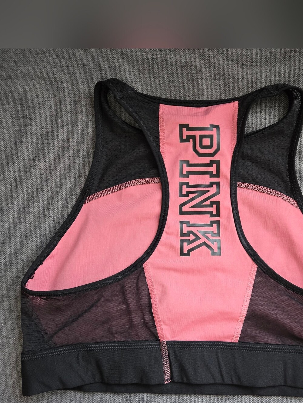 PINK Victoria's Secret Black and Pink Racerback Sports Bra with Mesh Panels